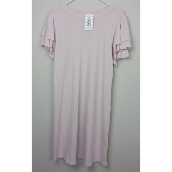 NWT Womens Cherish Dress Light Pink Flutter Short Sleeve Dress LARGE Terry Knit - Picture 1 of 12